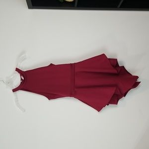 Red Burgandy Halter Neck High Waist Bootie Short Dress w/ Cut Out Back